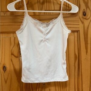 SHEIN White Lace Trim Ribbed Camisole